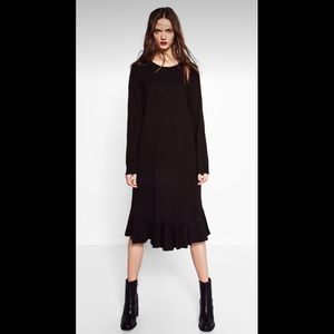 Zara Trafaluc Ruffle Hem Long Sleeve Dresa